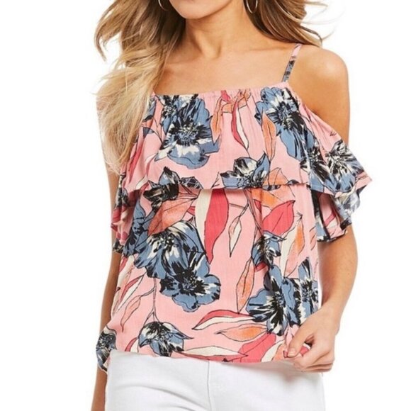 Billabong Summer Sunsets Cold Shoulder Tropical Floral Top Cover Up - Picture 1 of 12